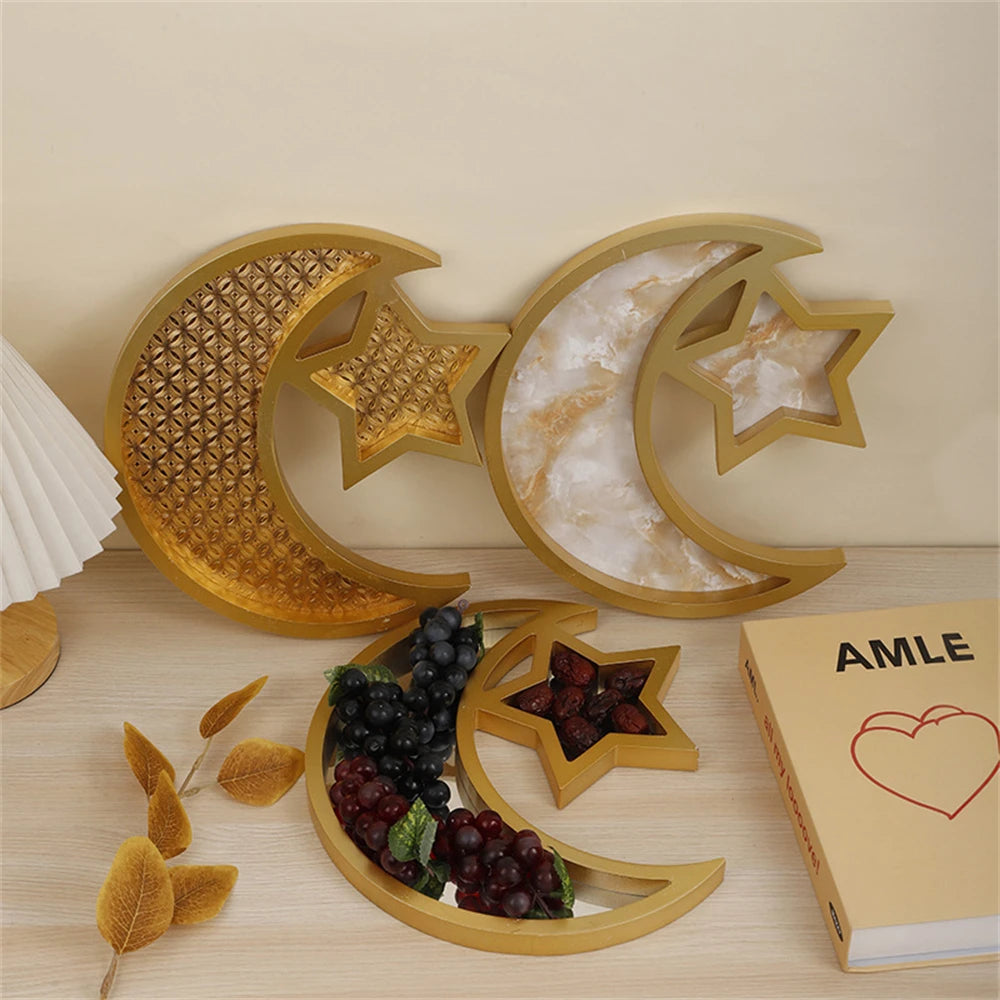 Star & Moon Wooden Serving Tray – Eid Ramadan Festive Décor