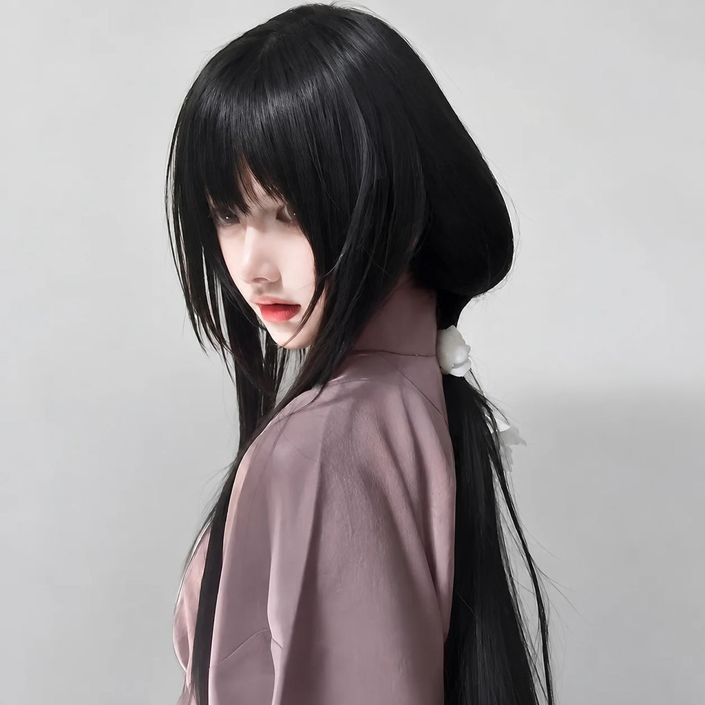 Women's Long Straight Synthetic Wig with Bangs – Hime Cut