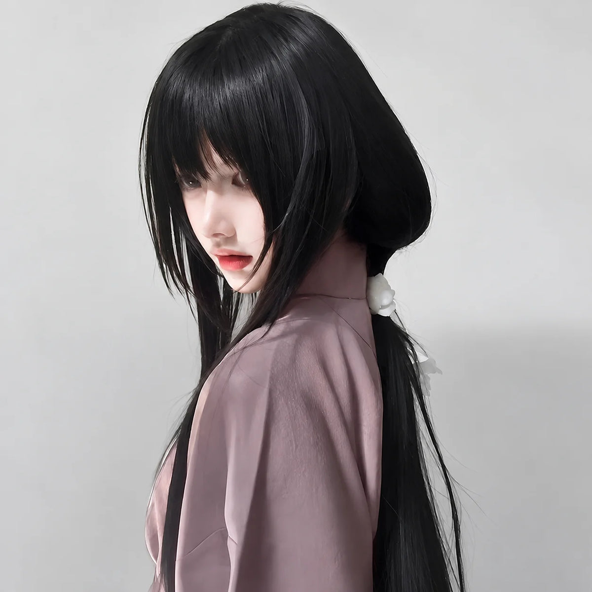Women's Long Straight Synthetic Wig with Bangs – Hime Cut