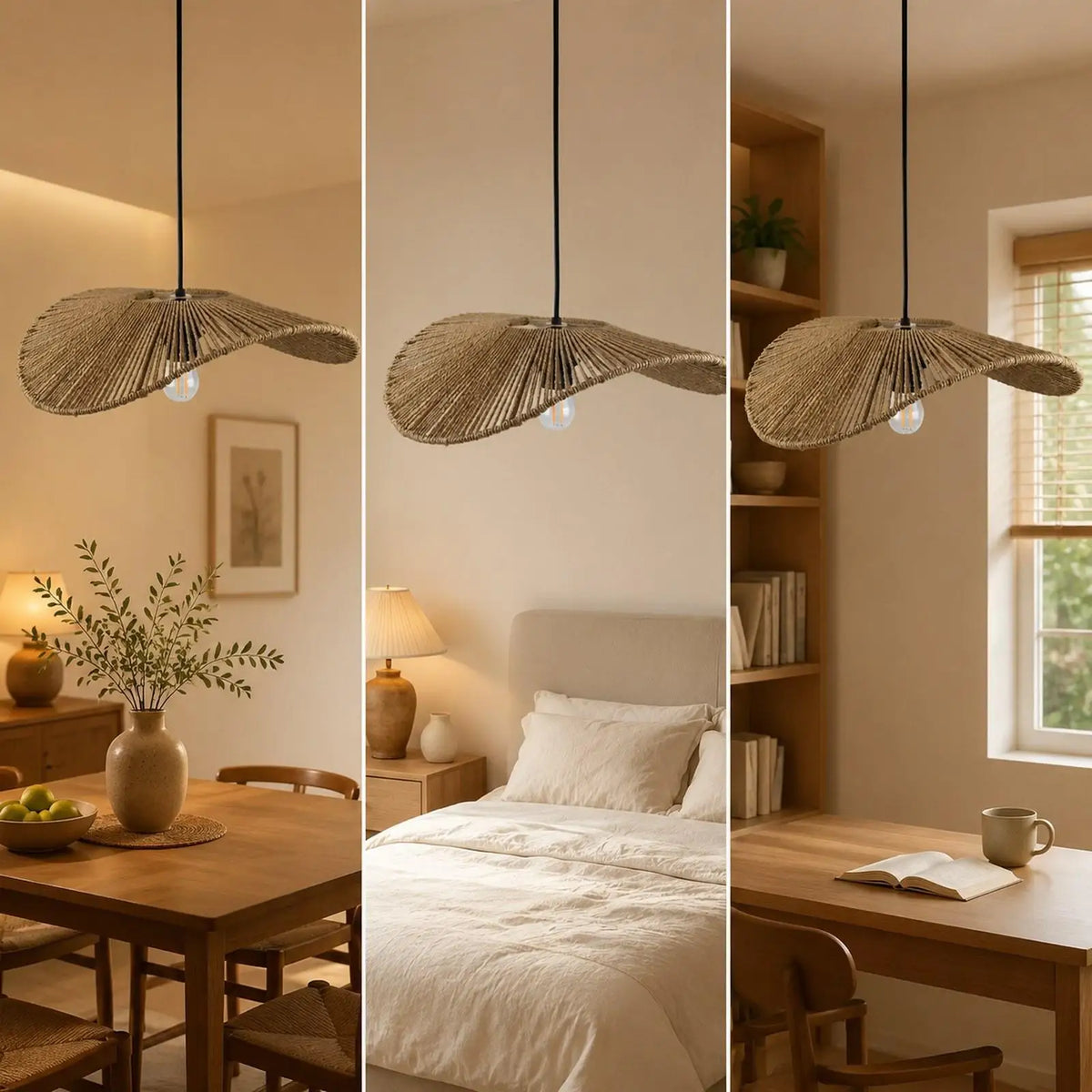 Natural Paper Rope Woven Pendant Lamp Shade | Boho Farmhouse