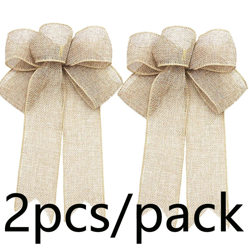 Linen Ribbon Bow Christmas Wreath & Tree Decoration – 2-Pack