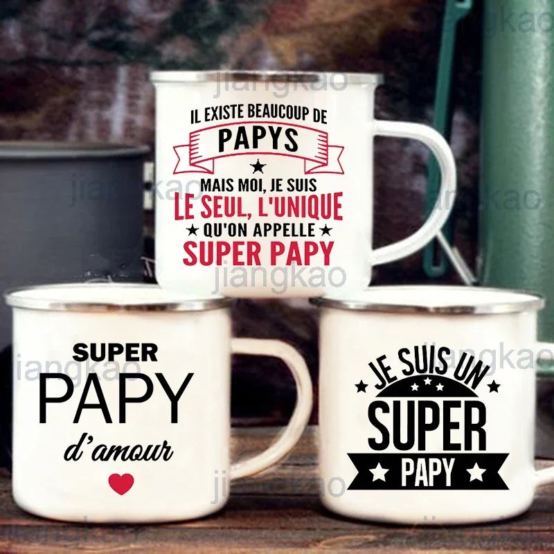 Super Papy Enamel Mug – Grandpa Gift Coffee & Camping Cup