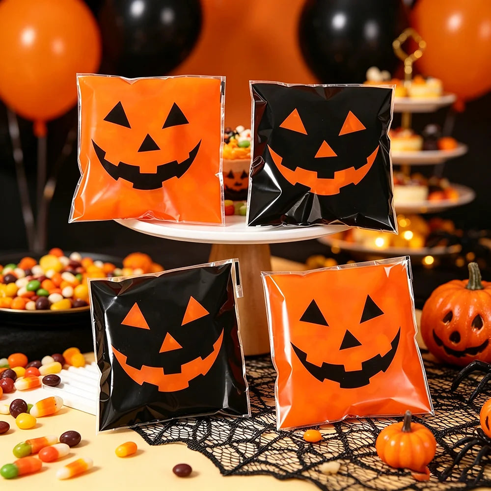 Halloween Pumpkin Self-Sealing Treat Bags – 50/100 Pack