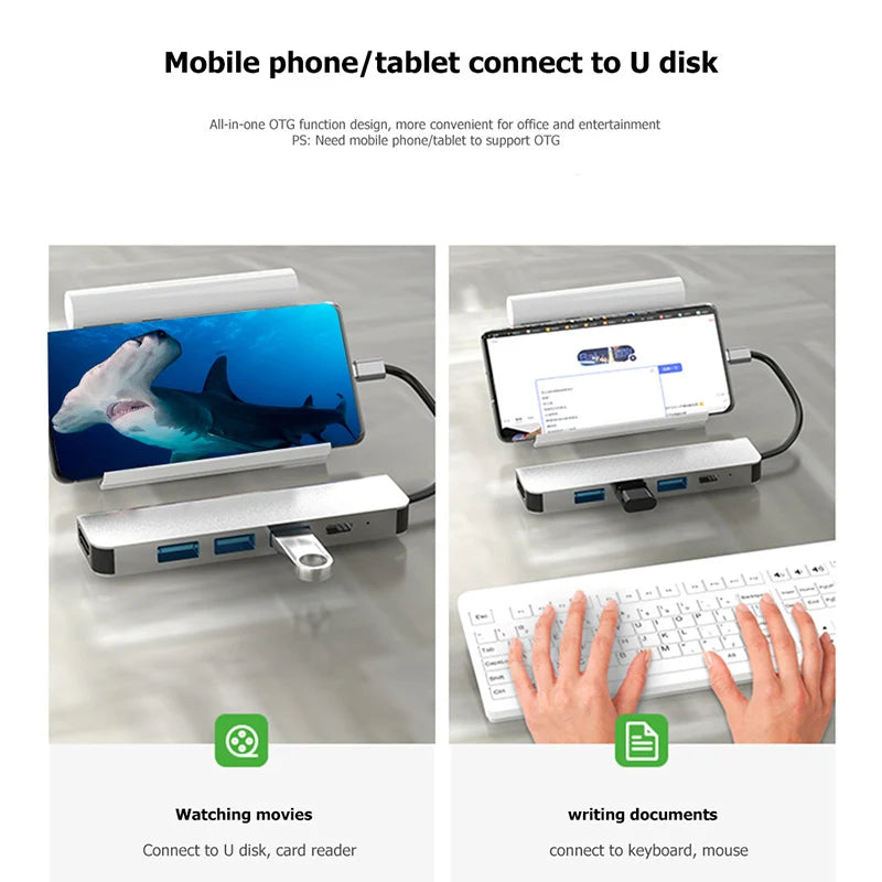 OULLX 5-in-1 USB-C Hub – HDMI 4K, USB 3.0 & PD Charging