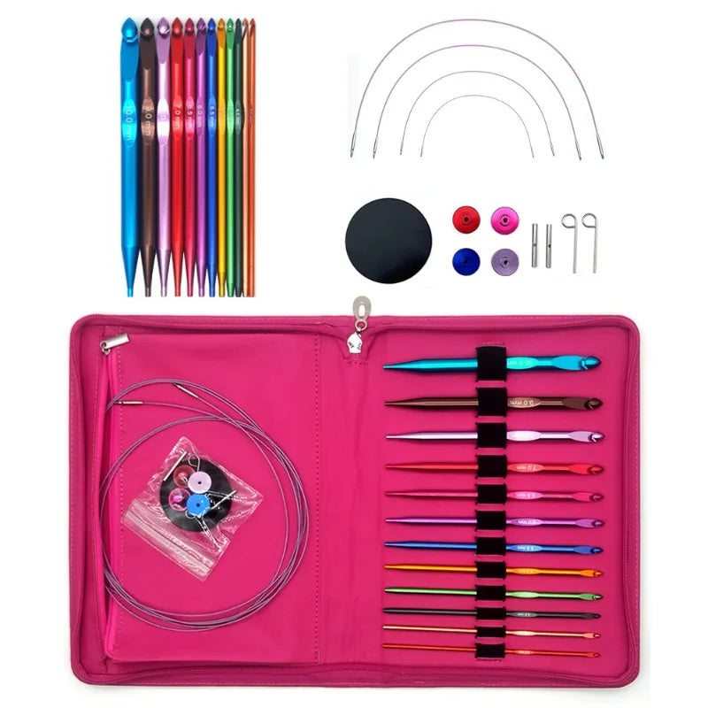 Interchangeable Tunisian Crochet Hook Set with Storage Bag