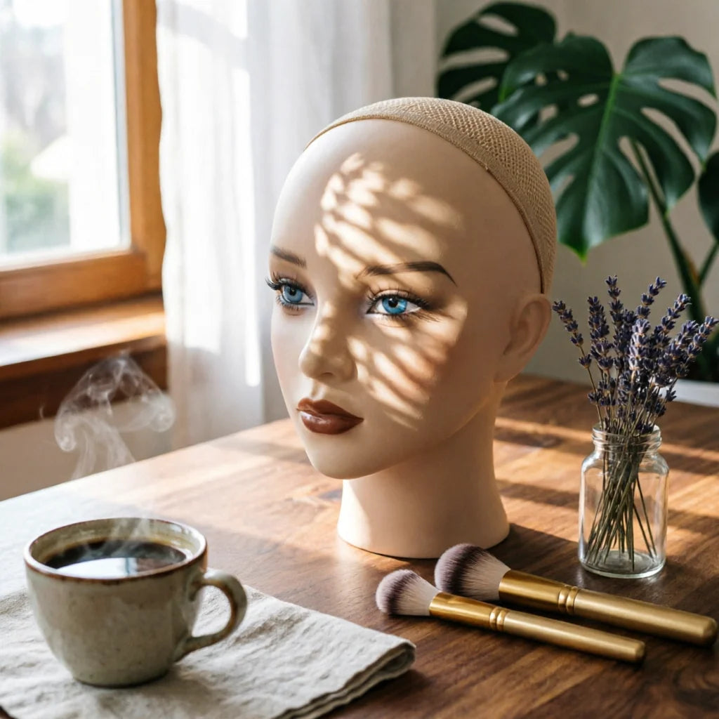 Flesh-Toned Mannequin Head with Shoulders | Wig Display