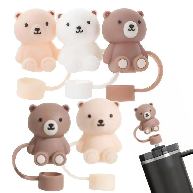 Cute Bear Silicone Straw Tip Cover for Stanley Tumblers