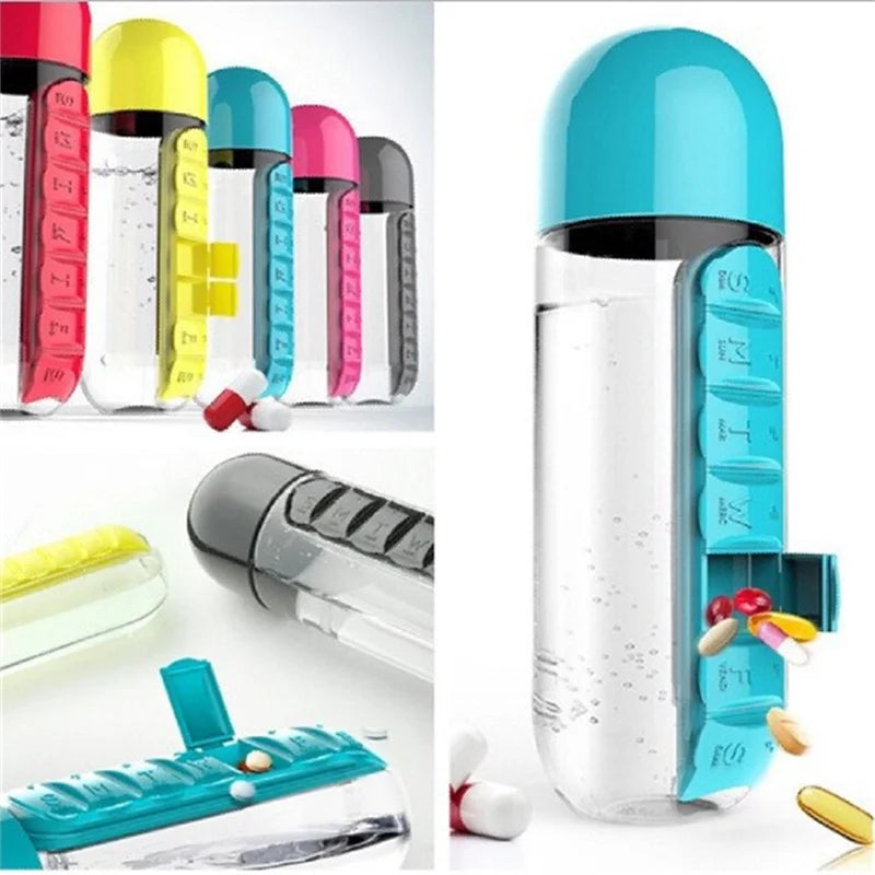 2-in-1 Water Bottle & Pill Organizer – BPA-Free Sports Bottle