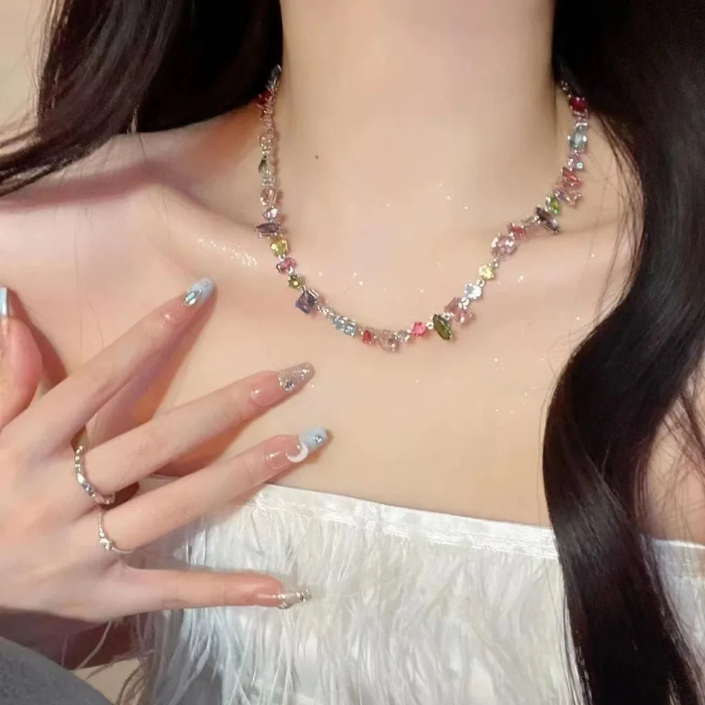 Colorful Crystal Geometric Necklace – Alloy Clavicle Chain