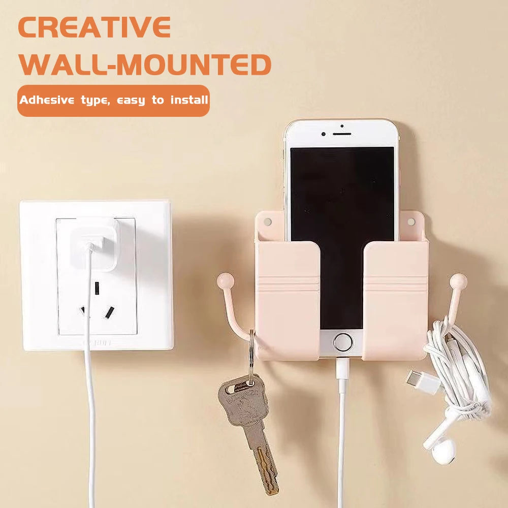 Universal Wall Mount Phone Holder – Dual Slot & Hooks