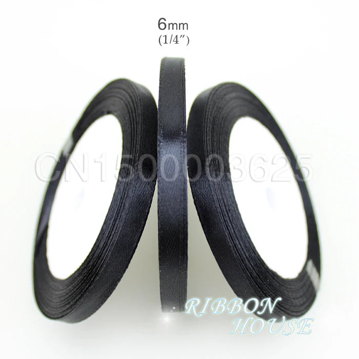 5-Pack Black Satin Ribbon 1/4" 6mm – 125 Yards Gift & Crafts