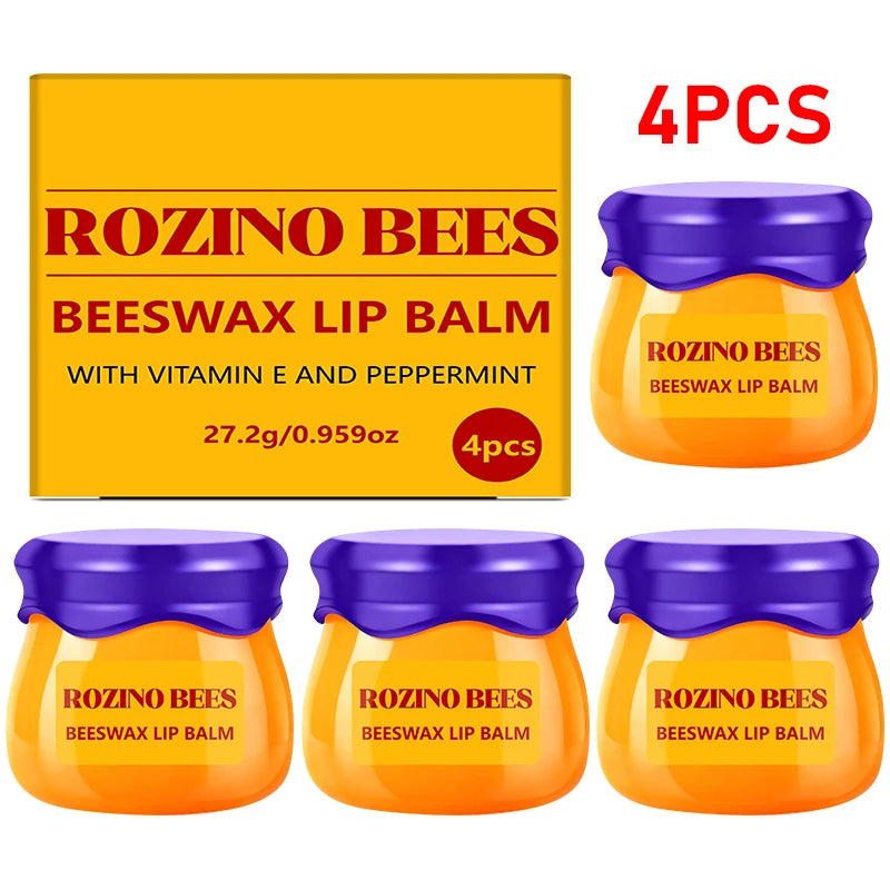 ROZINO 4-Piece Honey Pot Lip Balm Set – Beeswax & Vitamin E