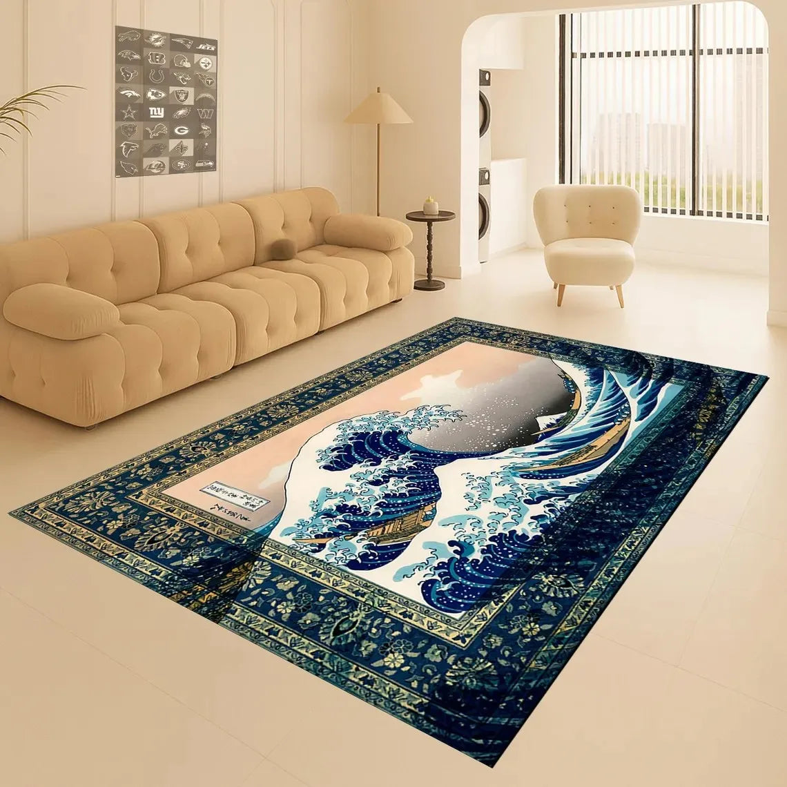 Hokusai Great Wave Area Rug – Non-Slip Washable Art Carpet