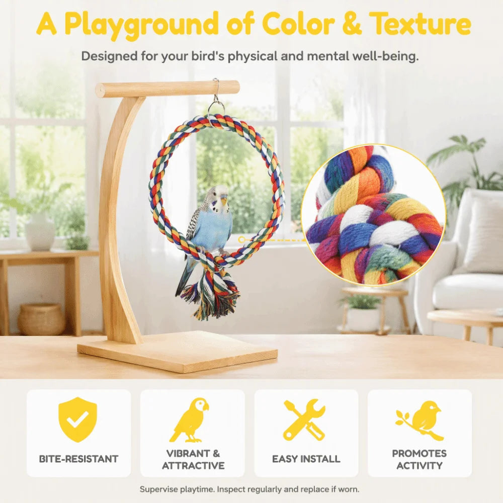 Cotton Rope Bird Swing Climbing Toy – Round Circle Design