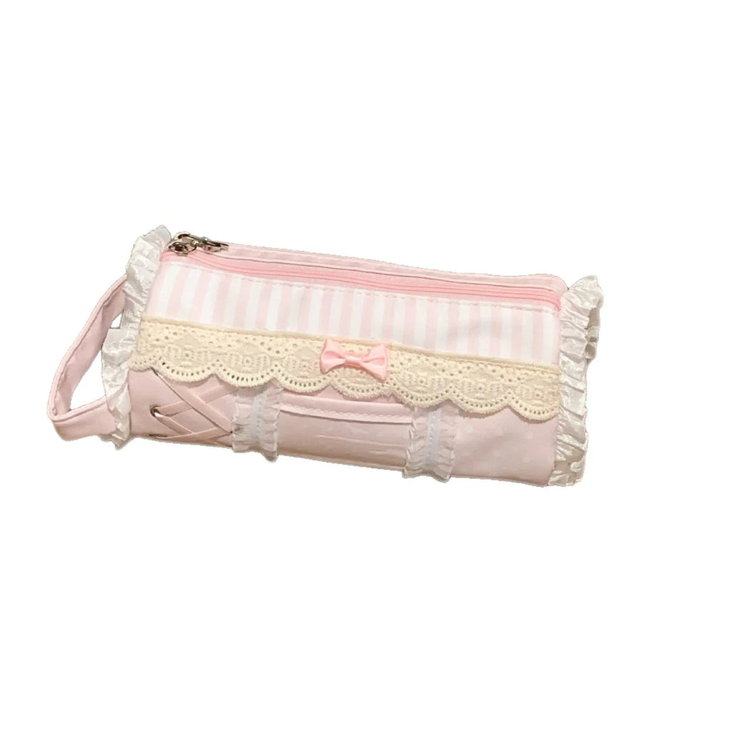 Canvas Lace Floral Pencil Case – Multi-Use Storage Pouch