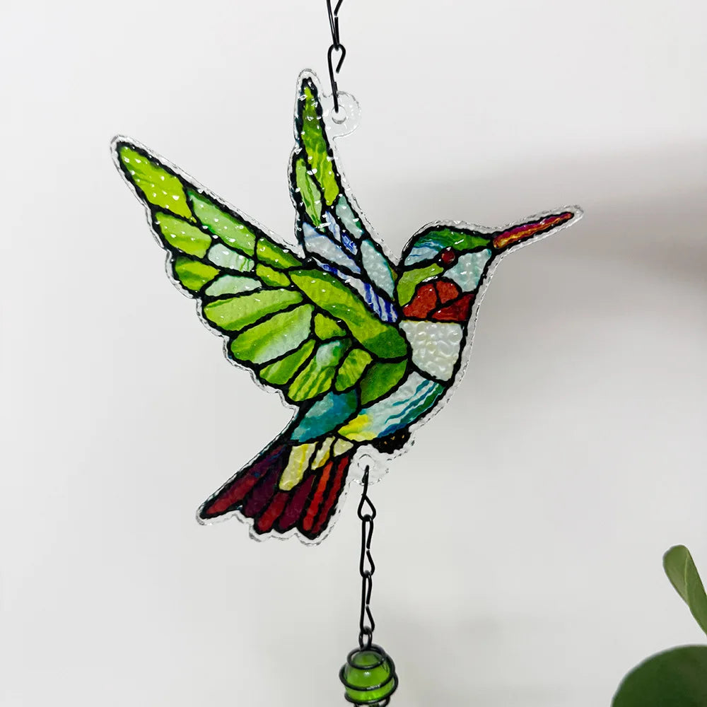Glass Hummingbird Wind Chime | Diamond Garden Hanging Decor