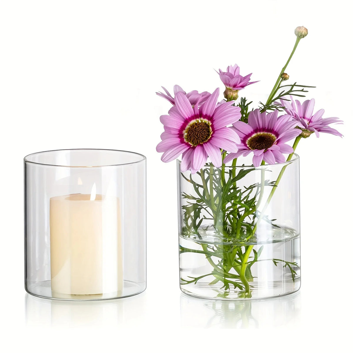 2-Pack Clear Acrylic Cylinder Vases – Candle Holders & Centerpieces