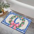 Personalized Pink Bow Floral Welcome Doormat – Anti-Slip Mat