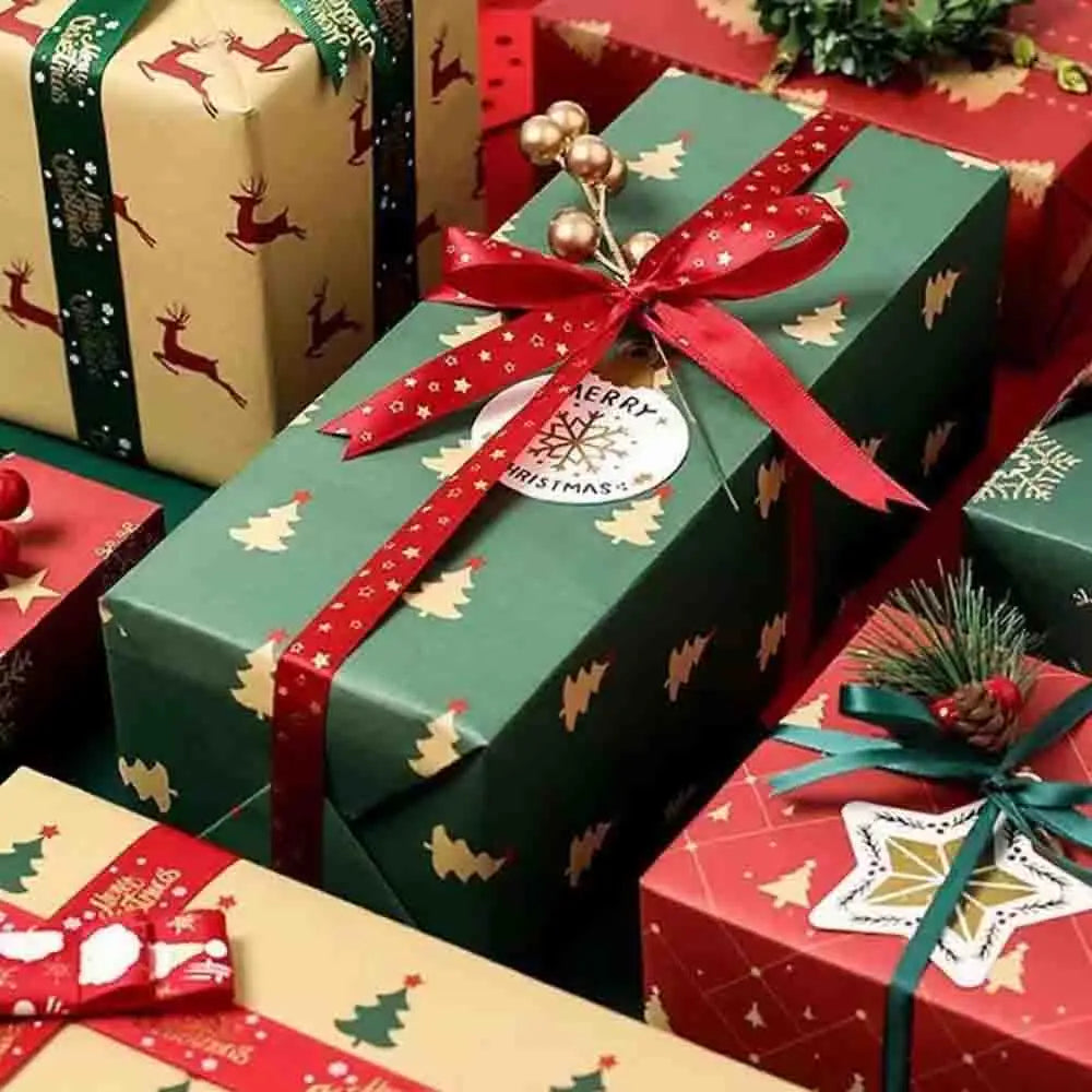 Christmas Vintage Kraft Wrapping Paper – Tree & Snowflake