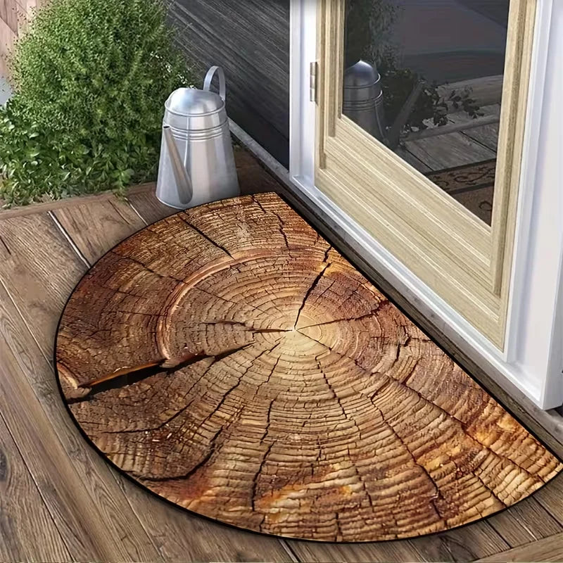 Distressed Timber Semi-Circle Doormat | Rustic Anti-Slip Rug