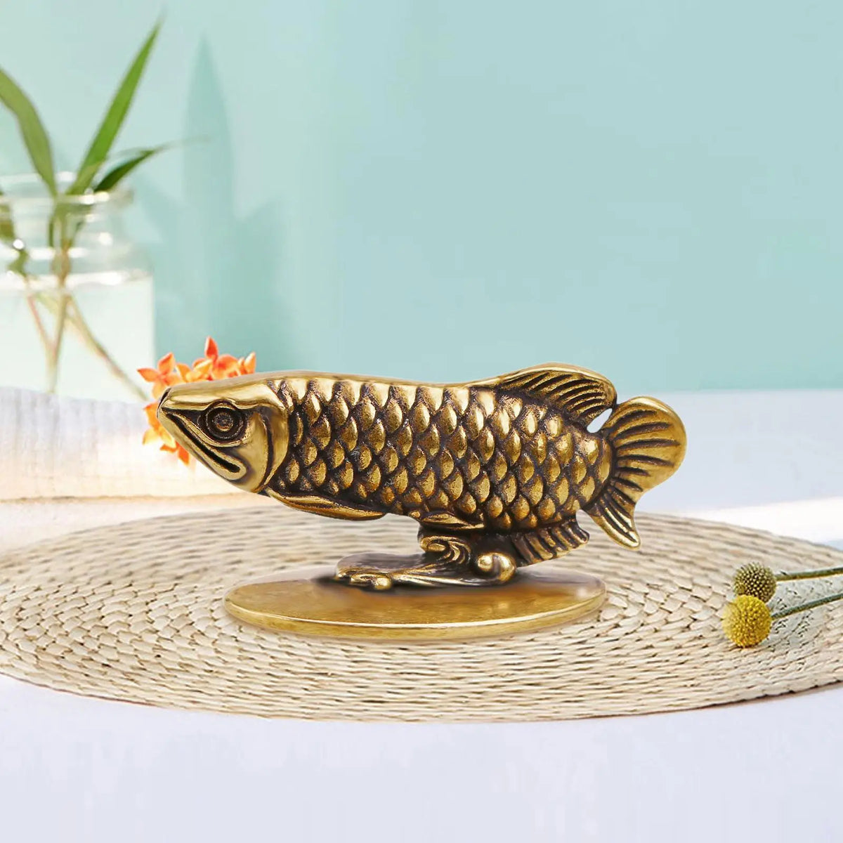 Mini Brass Arowana Fish Statue & Incense Stick Holder