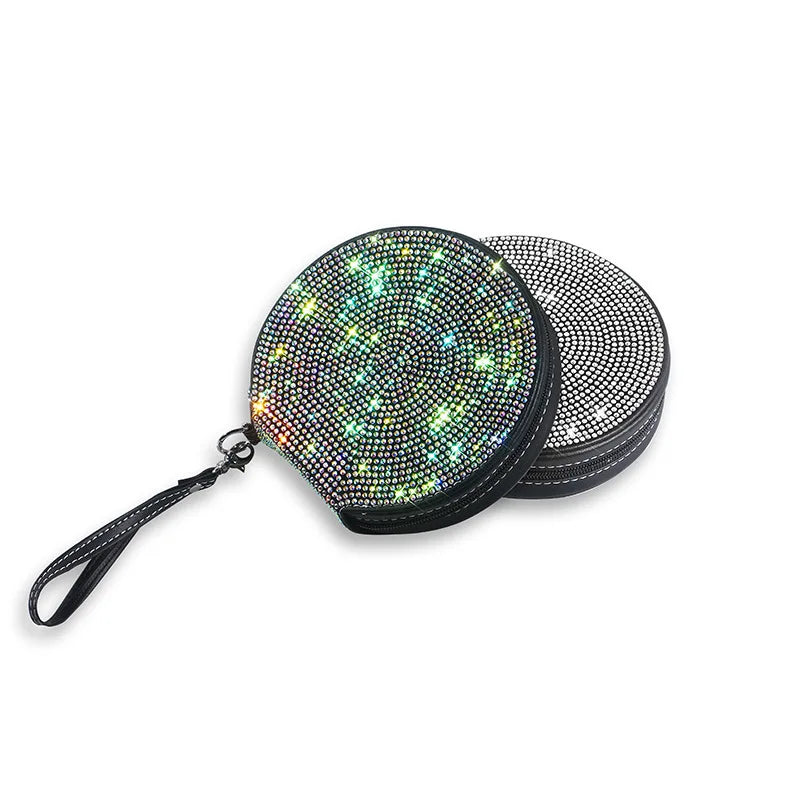 Crystal Rhinestone CD DVD Storage Organizer Bag – Round Case