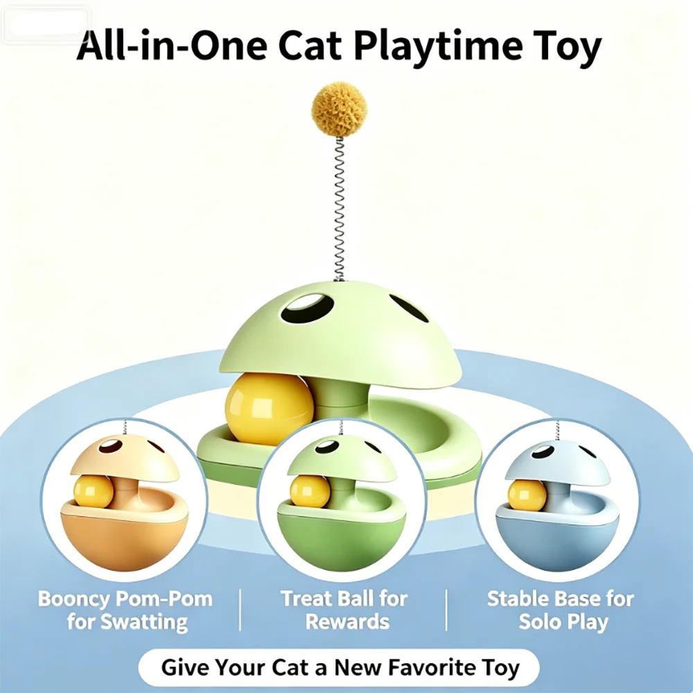 Cat Toy Combo – Mushroom Tumbler Treat Dispenser & Sisal Ball