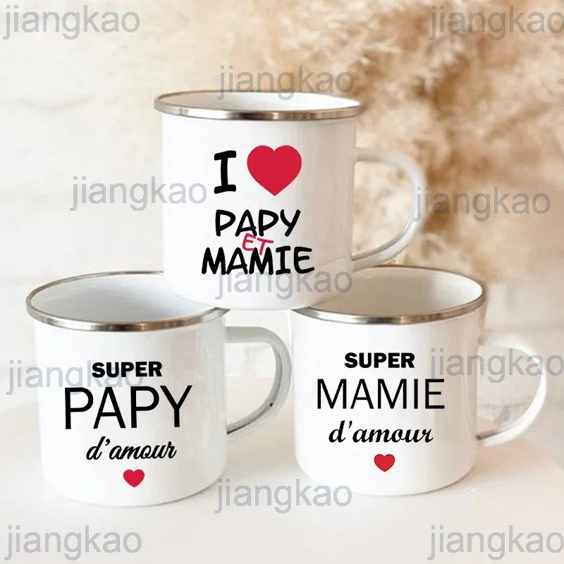 Super Papy Mamie Enamel Mug – Grandma & Grandpa Gift