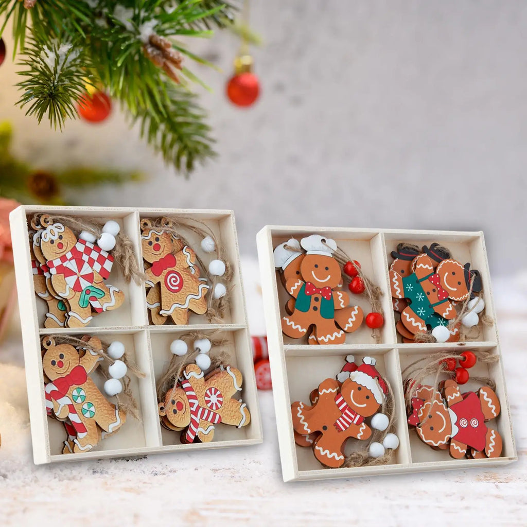 Wooden Gingerbread Man Christmas Ornaments Set of 12