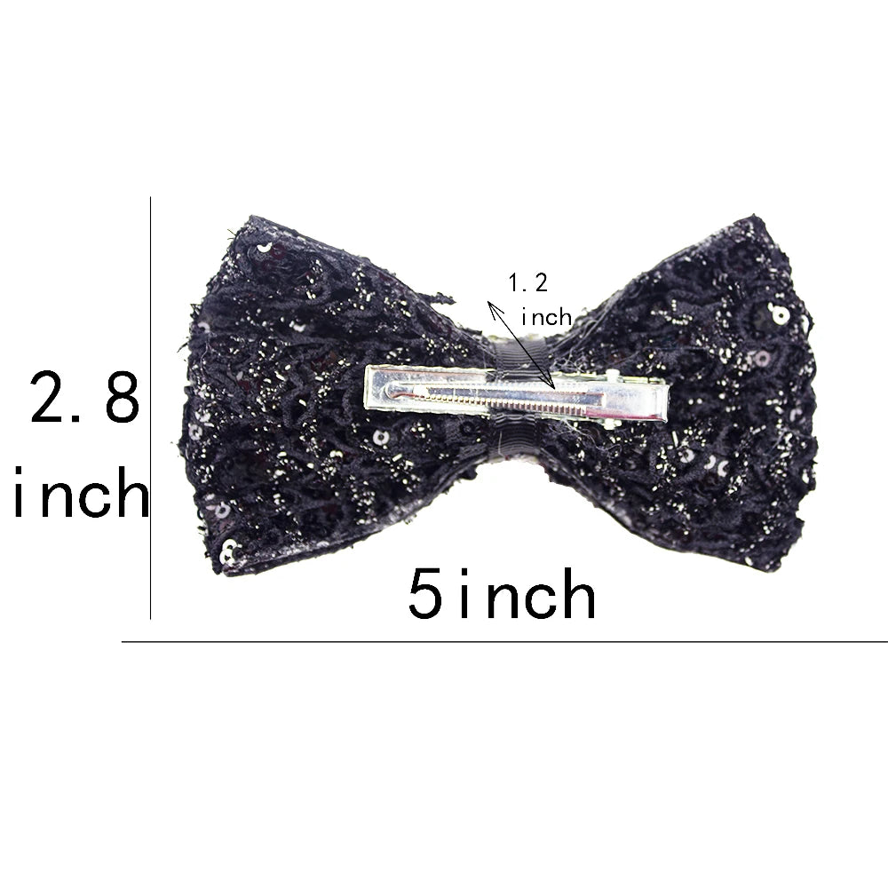 12-Pack Girls' 5" Glitter Grosgrain Ribbon Hair Bow Clips & Ties