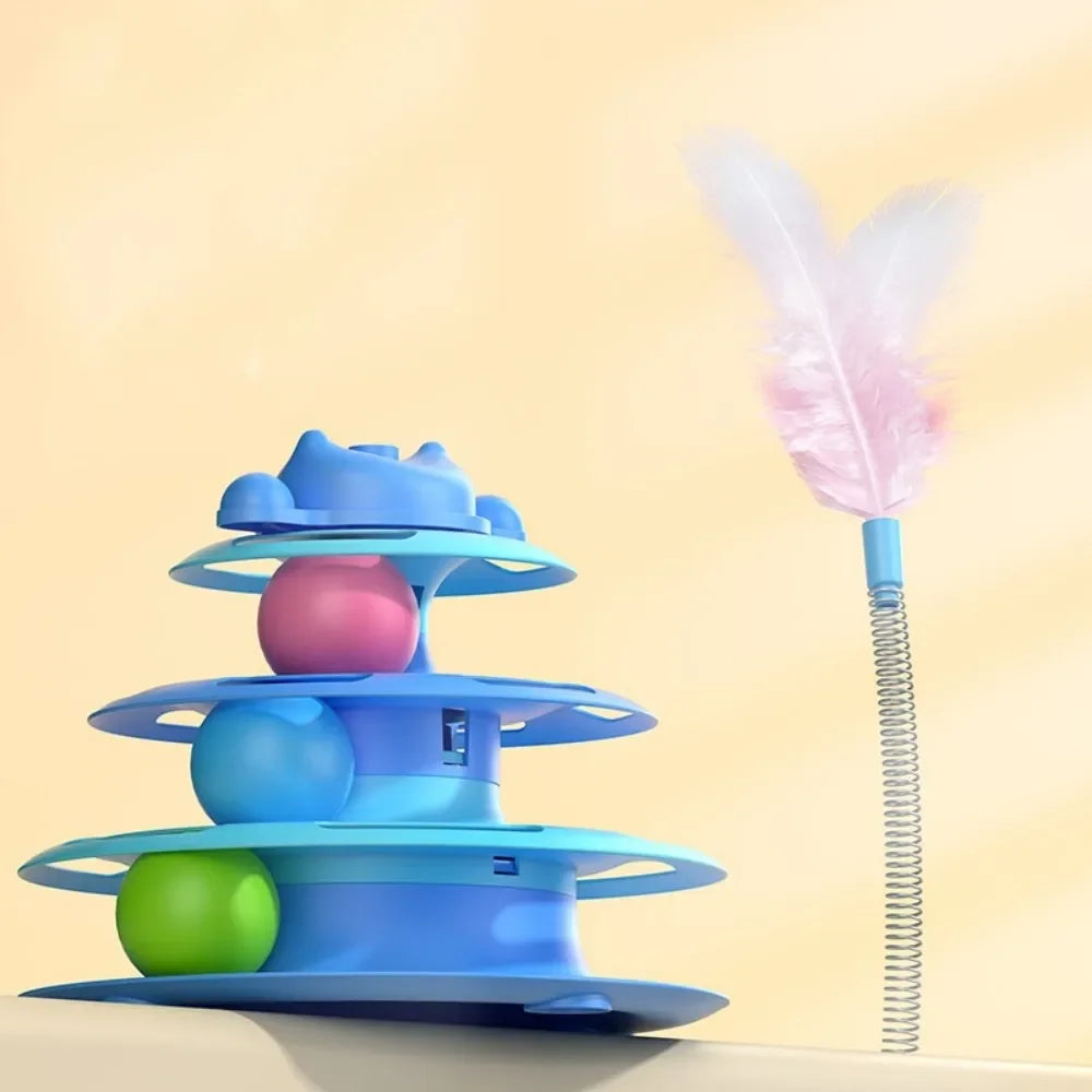 Interactive Cat Tower Toy – Roller Balls, Track & Feather