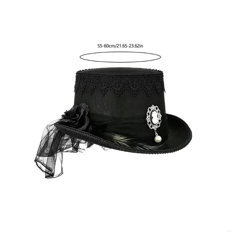 Gothic Top Hat | Black Lace Retro Costume Hat Halloween