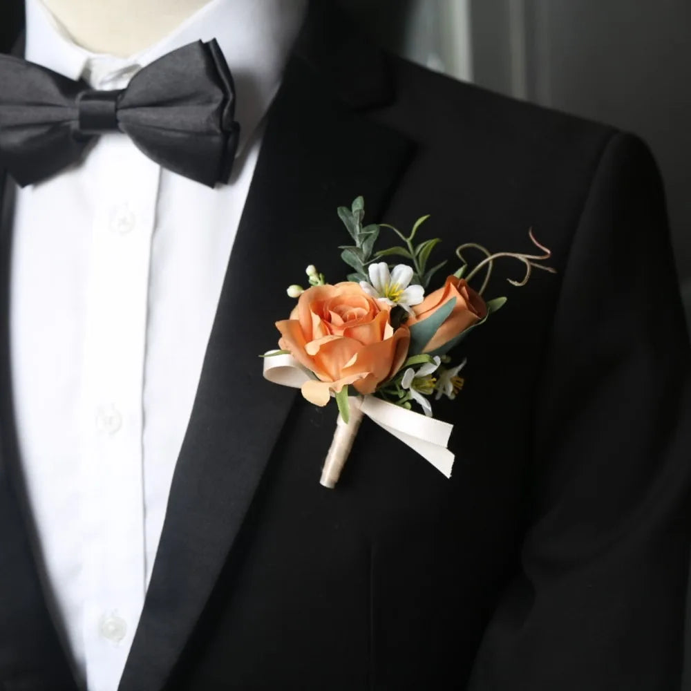 Silk Rose Boutonniere & Wrist Corsage – Wedding Accessories