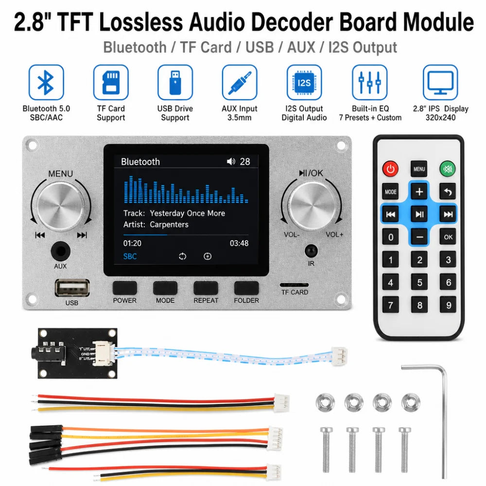 2.8" TFT Lossless Audio Decoder Board | Bluetooth 5.3 & I2S