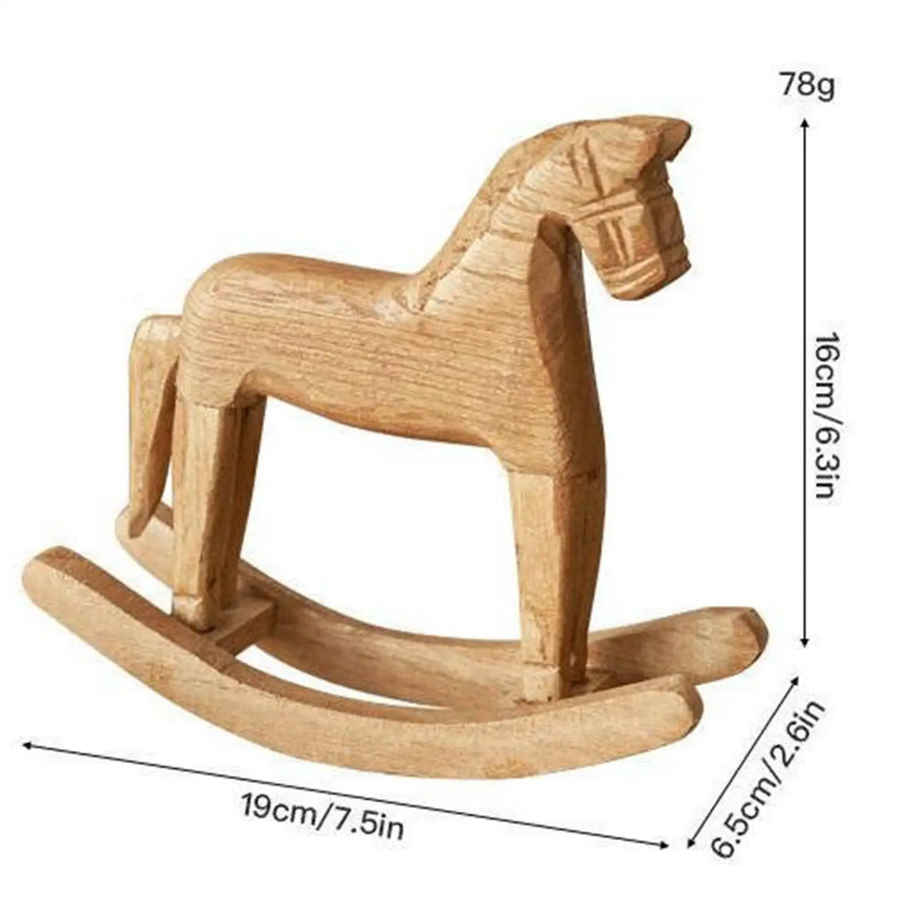 Wooden Rocking Horse Figurine | Tabletop Sculpture Décor