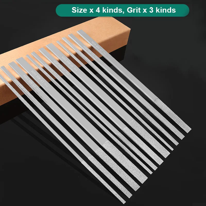 12-Pc Diamond Flat Taper Files CF-400 | Metal & Glass Grinding