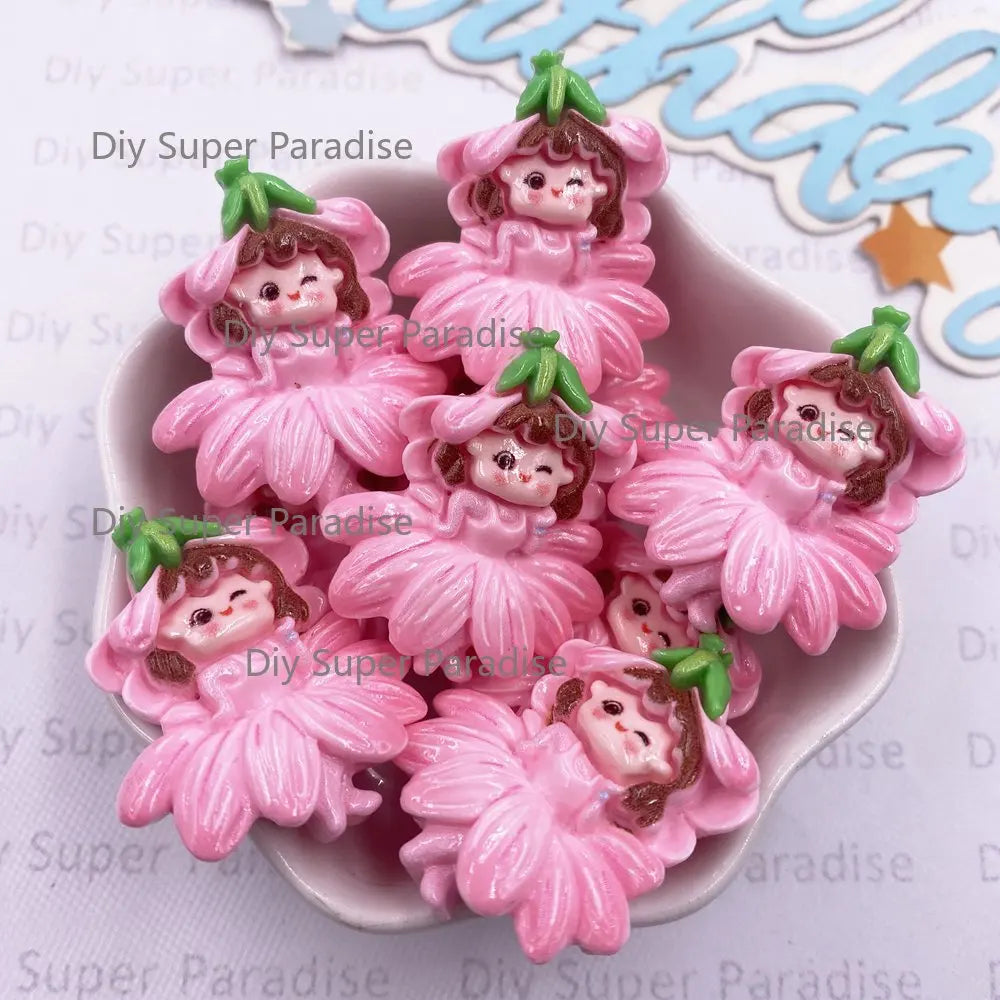 6-Piece Kawaii Resin Flower Girl Flatback Figurines for DIY Crafts