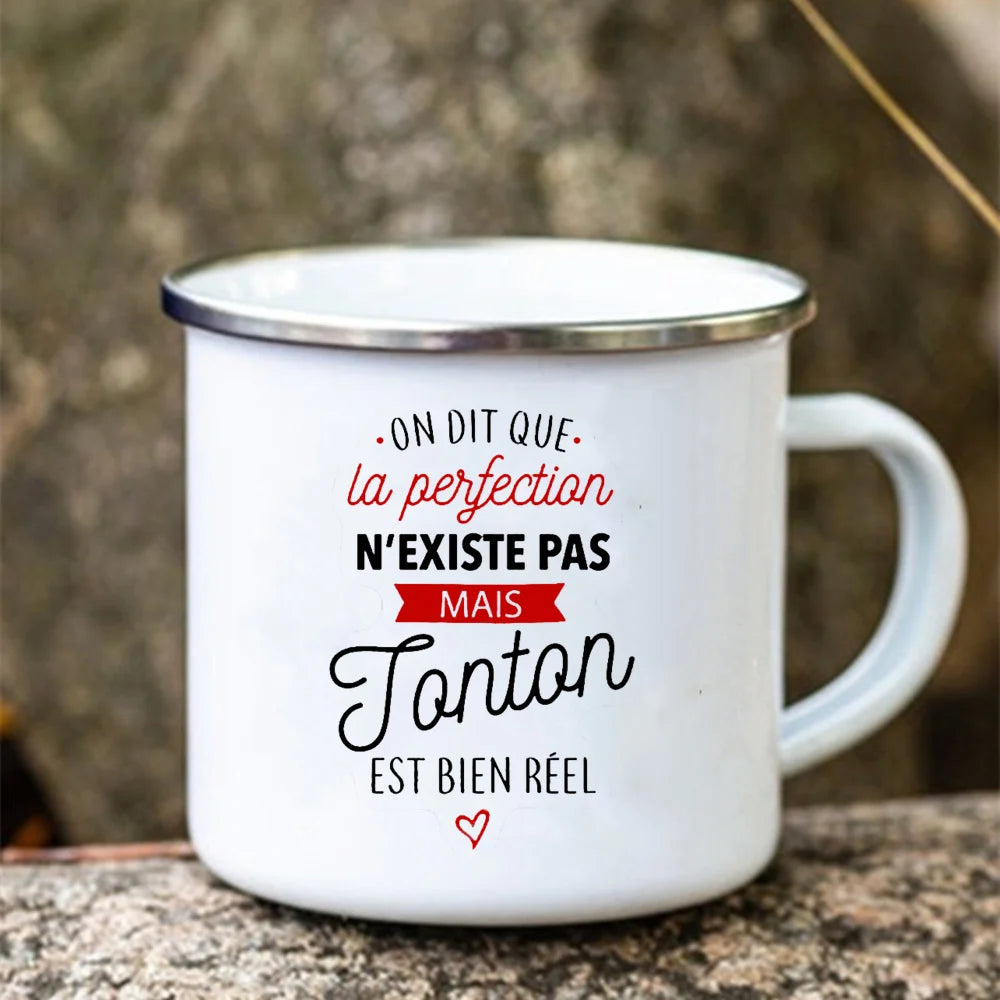Super Tonton Papy Enamel Camping Mug – Father's Day Gift