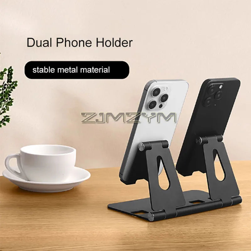 Foldable Dual Phone & Tablet Desktop Stand | Adjustable Metal