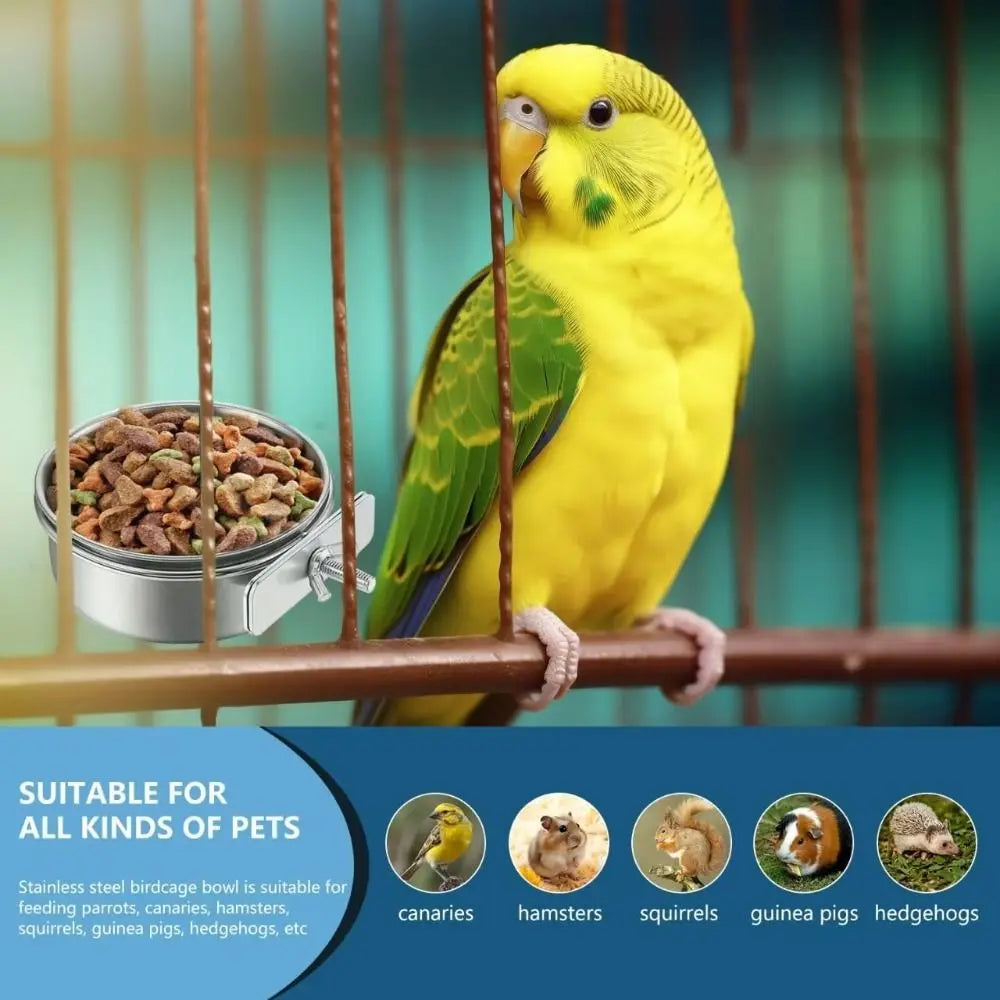 Stainless Steel Hanging Cage Bowl – Bird & Small Pet Feeder