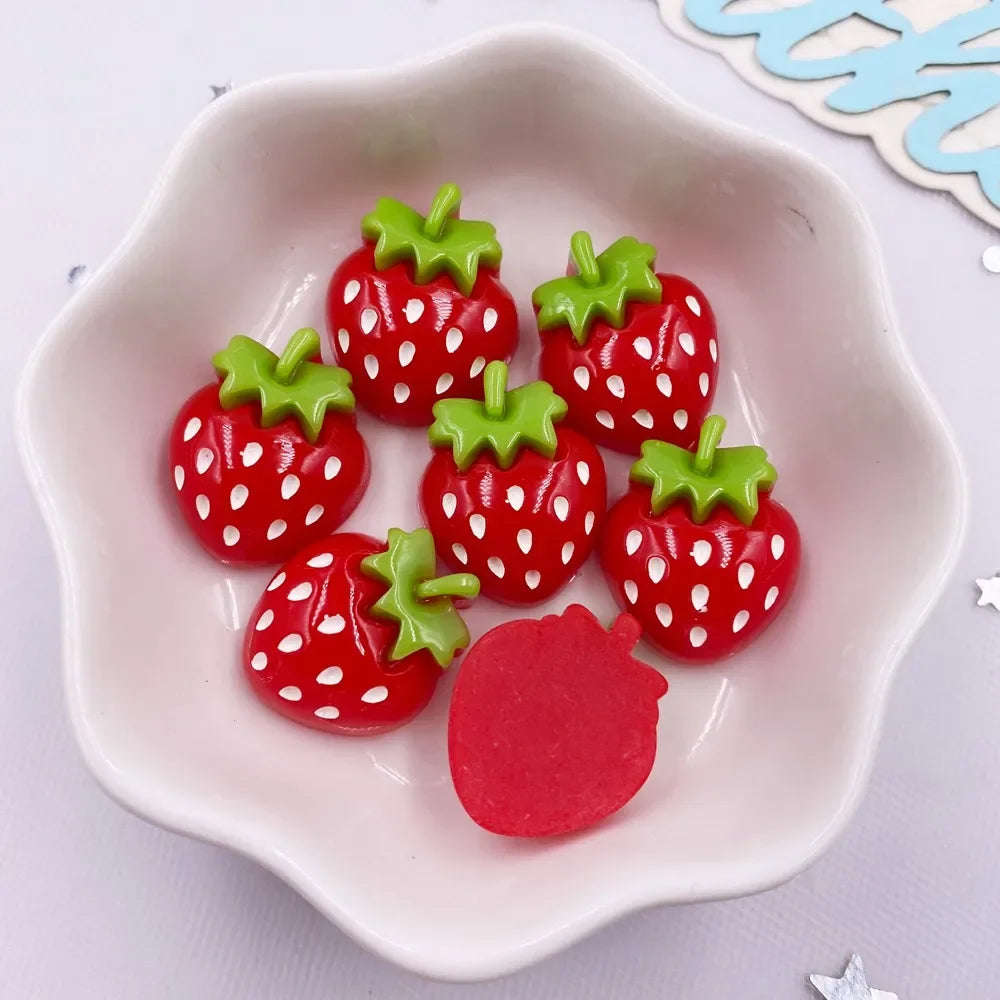 10PCS Kawaii Resin Strawberry Flatback Cabochons – DIY Crafts