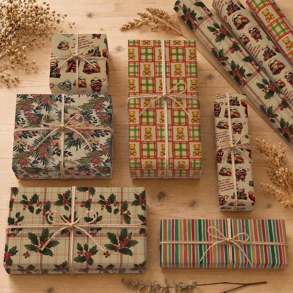 Christmas Wrapping Paper Roll 5M – 4 Festive Kraft Designs