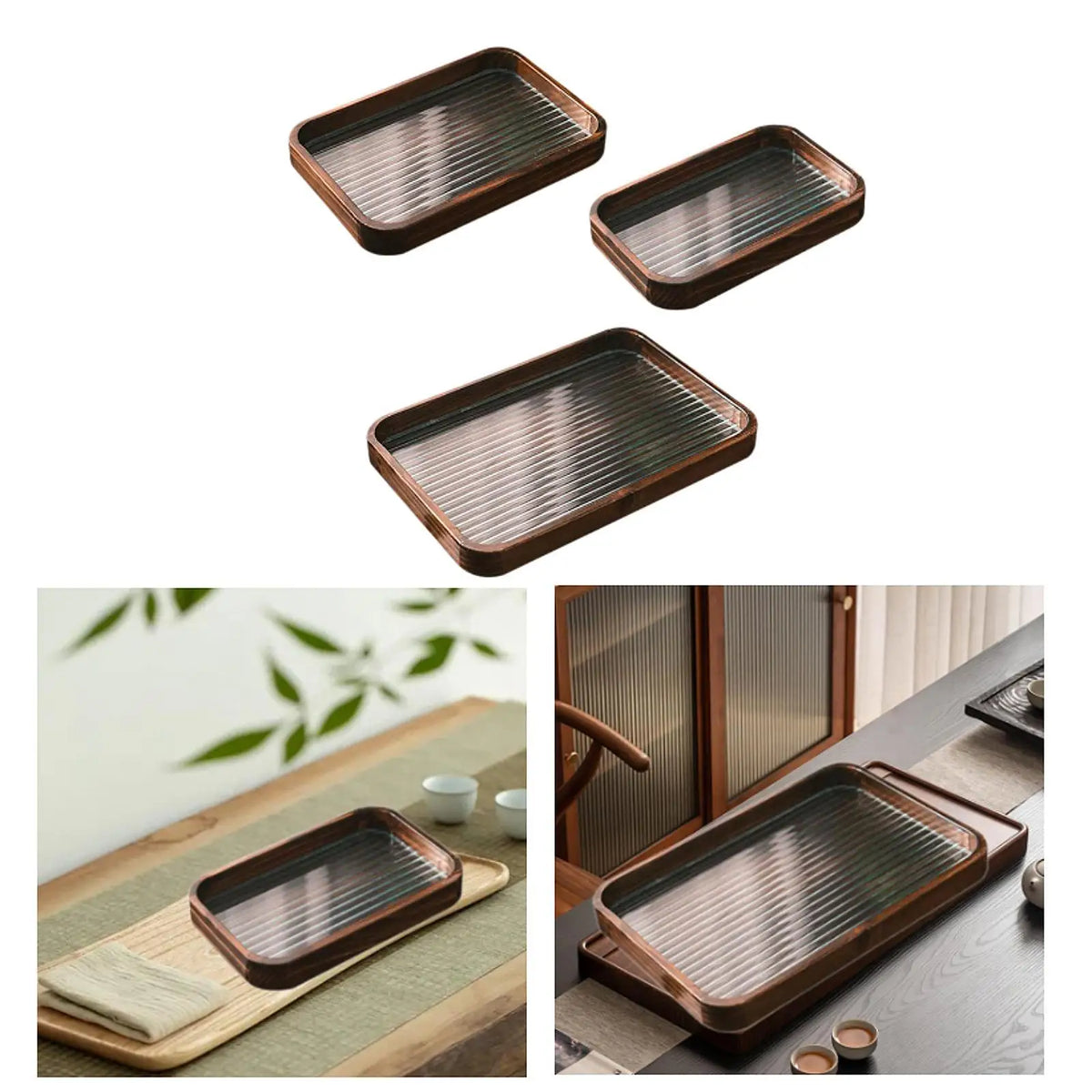 Kesoto Wood & Glass Serving Tray | Jewelry & Desk Organizer
