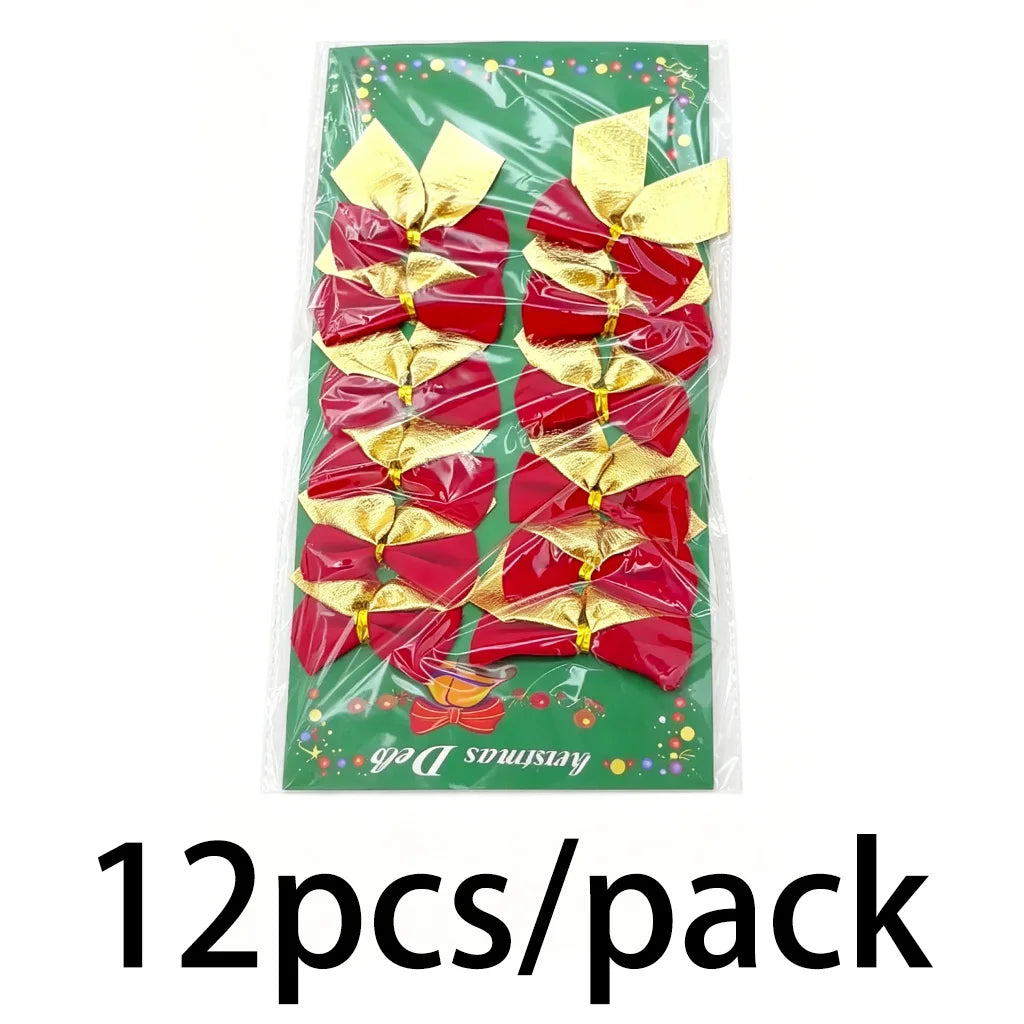 Christmas Tree Bow Decorations 12Pcs – 6cm Holiday Bows