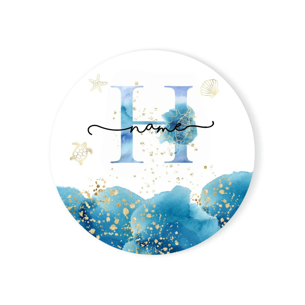 Personalized Ceramic Coaster – Custom Name & Ocean Design Gift