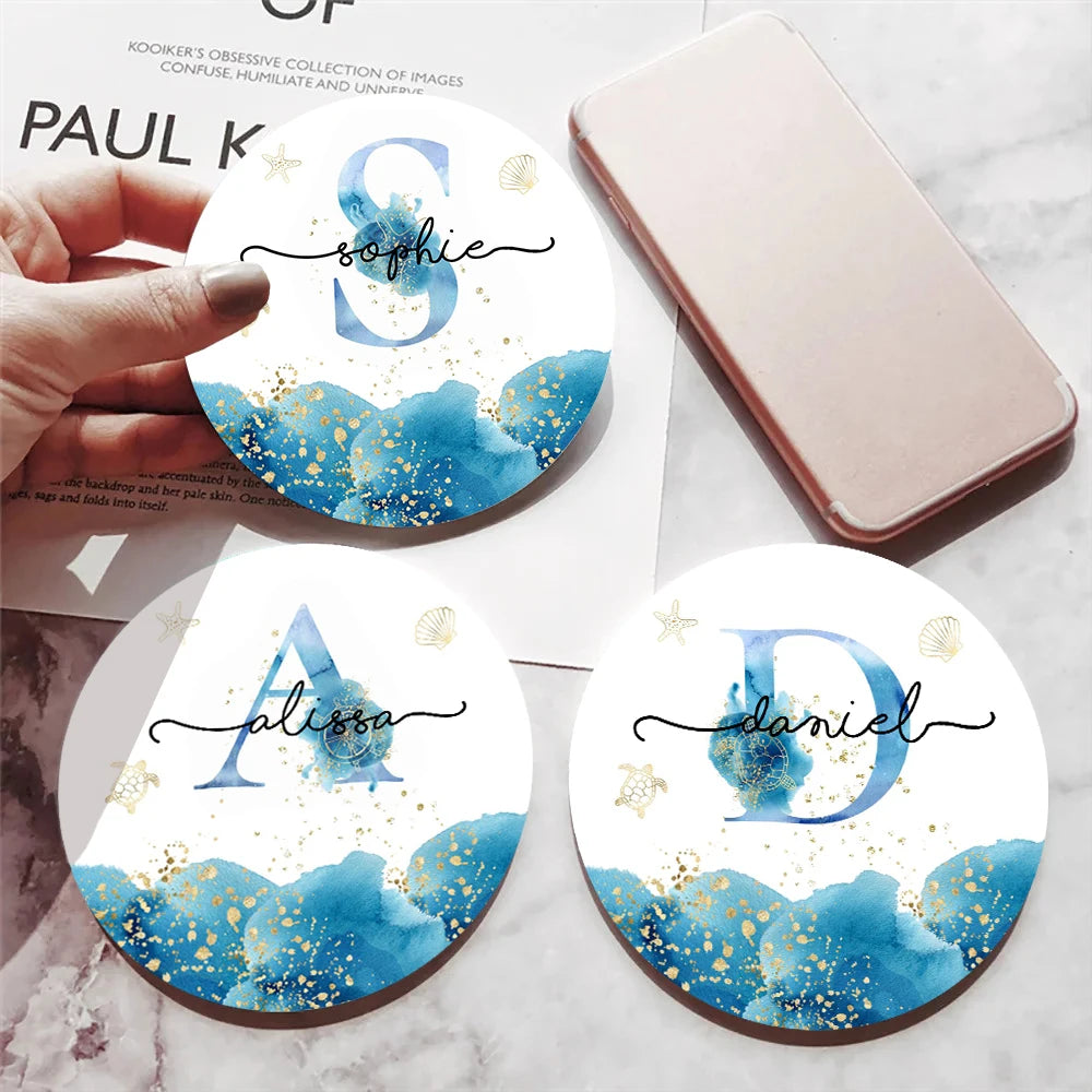 Personalized Ceramic Coaster – Custom Name & Ocean Design Gift