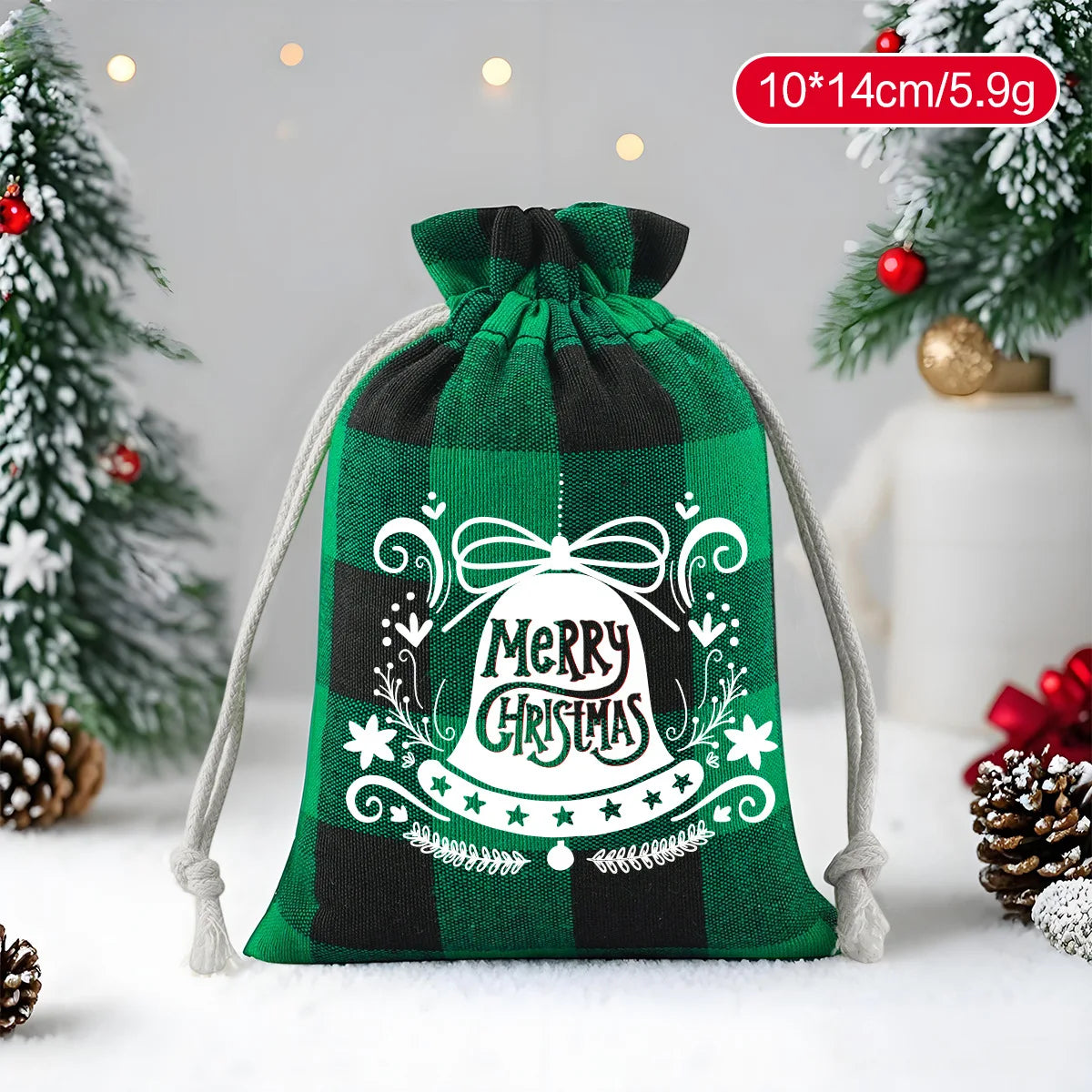 Christmas Plaid Drawstring Bag – Cotton Gift & Candy Bag