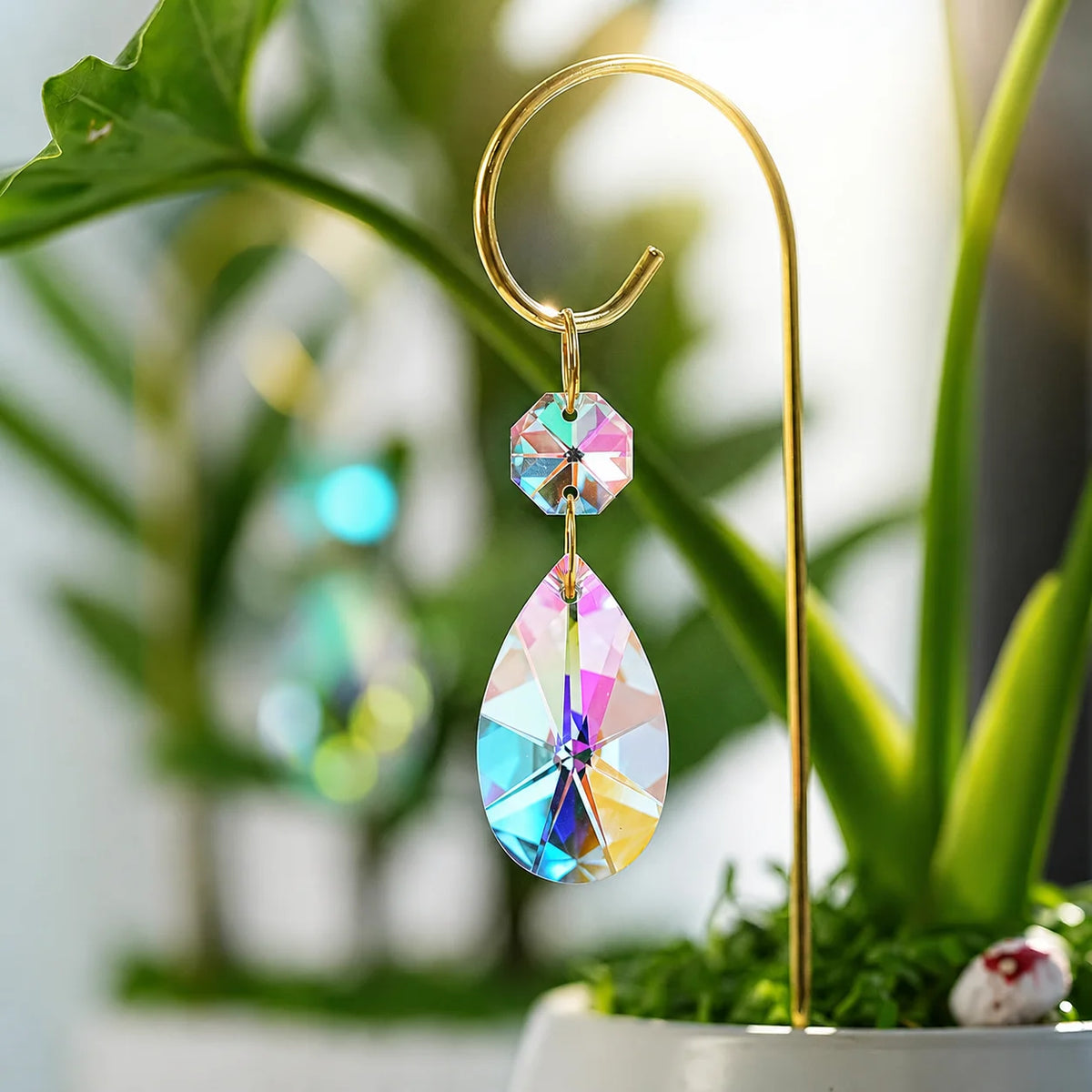 Crystal Garden Suncatchers – 4-Pack AB Glass Plant Ornaments