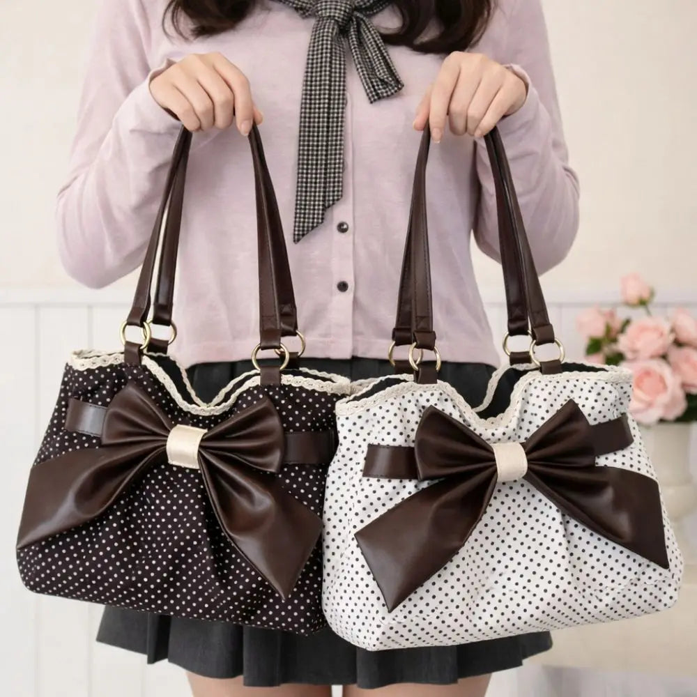 Vintage Y2K Bow Polka Dot Women's Shoulder Bag | PU Leather