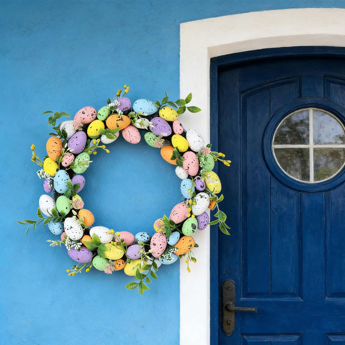 Spring Easter Door Wreath – Artificial Flower Garland with Eggs
